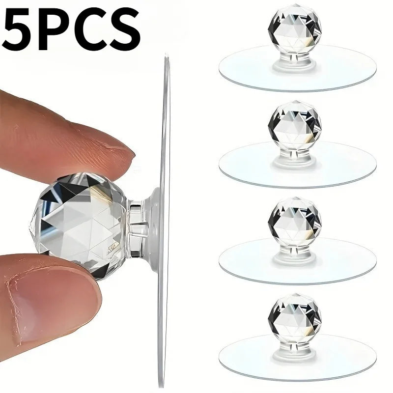 5/10pcs Round Self-Adhesive Push Pull Handles for Cabinet, Drawer,Wardrobes & Glass Door,Crystal Ball Design, Easy Installation