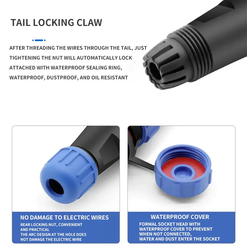 SP13 Waterproof Aviation Plug 2-9Pin Male and Female Butt Cable Connector IP68 Waterproof