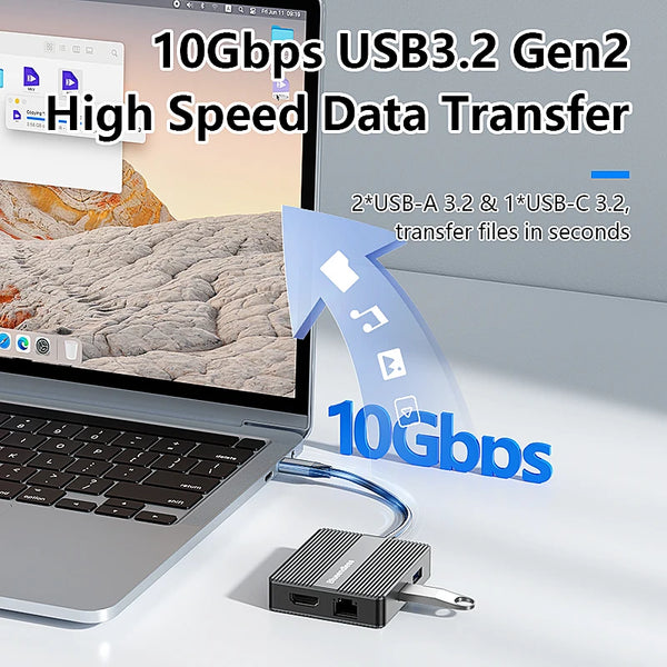 មជ្ឈមណ្ឌល USB C របស់ Blueendless 7 ក្នុង 1 អាដាប់ទ័រ USB3.2 ប្រភេទ C Hub ស្ថានីយ៍ចតកុំព្យូទ័រយួរដៃជាមួយ 4K 60Hz Dual HDTV RJ45 Ethernet PD សាកថ្មលឿន