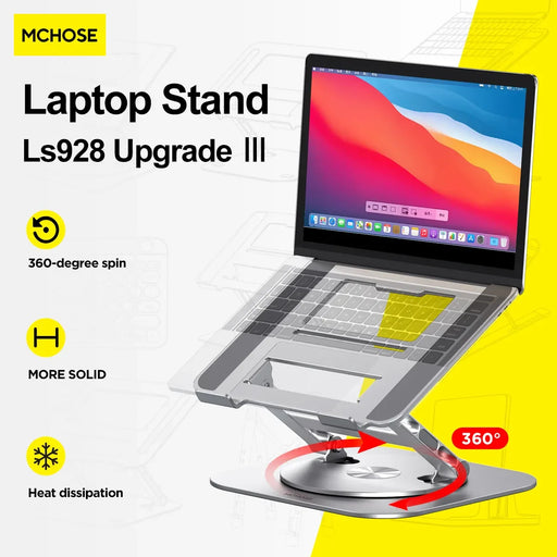 MC 928 Laptop Stand 360° Rotatable Foldable Aluminum Alloy Notebook Holder Compatible 17 Inch Macbook Air Pro Laptop Bracket