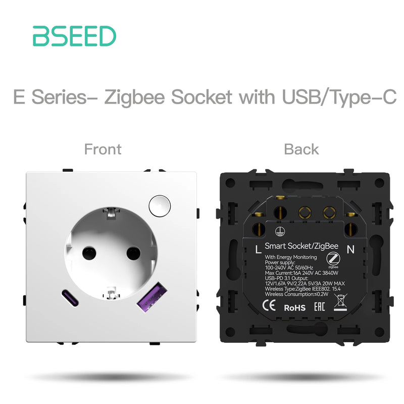 BSEED E Series 1/2/3/4Gang Zigbee Button Light Switch Module Plastic Frame Smart Socket DIY Part Tuya Smart Life Control