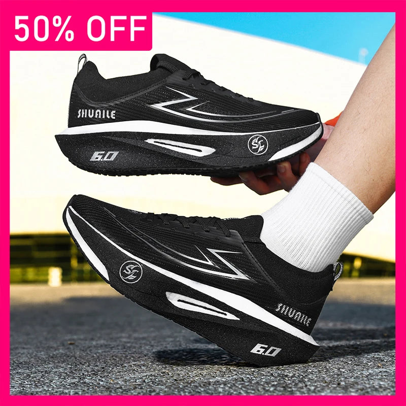 Unisex Sports Shoes Marathon Breathable Light Thick Soled Anti Slip Damping Professional Running Competition Training Shoes