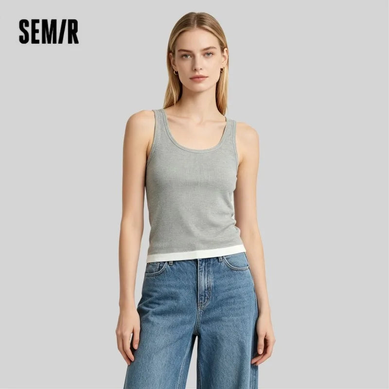 Semir Women Vest Color Block Fake Two Piece Slim Fit Tank Minimalist Versatile Trendy Petite 2026 Summer Top