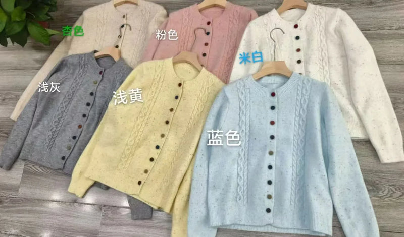 European Button Knitted Cardigan Women's Loose Lazy Style Single-breasted Long-sleeved Sweater Jacket Slim Top Female Knitwear