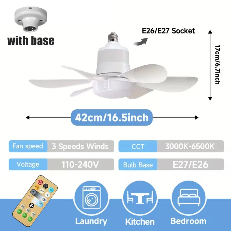 E27/E26 Universal Fan Ceiling Lights with Remote Control Featuring Adjustable Airflow And Silent Operation for Bedrooms Kitchens