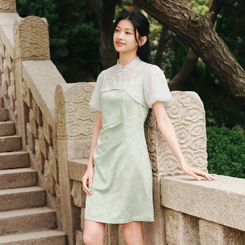 Semir Dress Women Textured Spaghetti Strap Bubble Sleeve Cover-Up Dress 2025 Summer New Set Dress