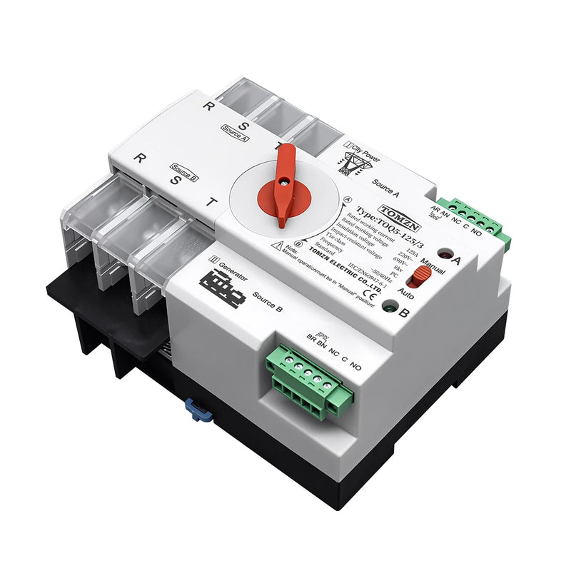 Din Rail 2P 3P 4P ATS Dual Power Automatic Transfer Switch Electrical Selector Switches Uninterrupted Power 63A 100A TOMZN Mini