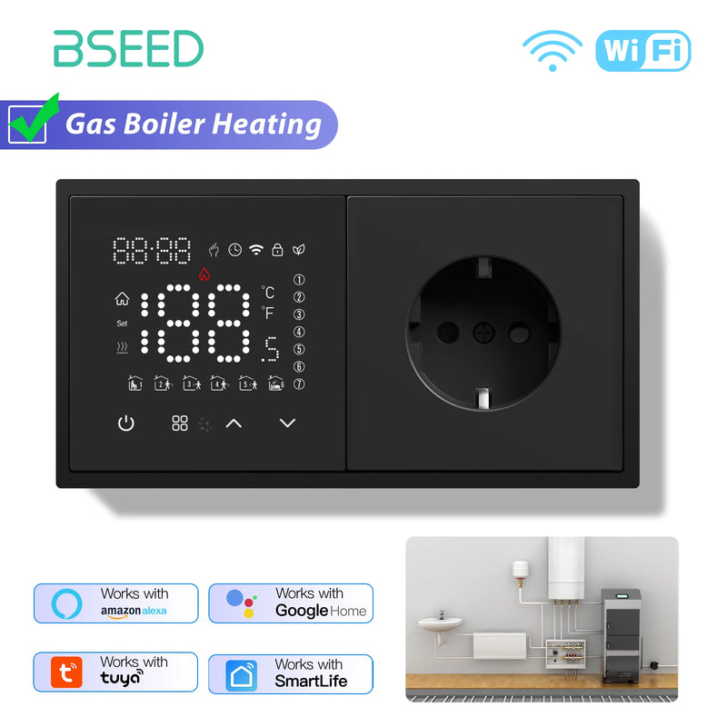 BSEED WIFI Electric Heating Water Boiler Smart Thermostat With Socket Support Alexa Google Temperature Controller Plastic Frame