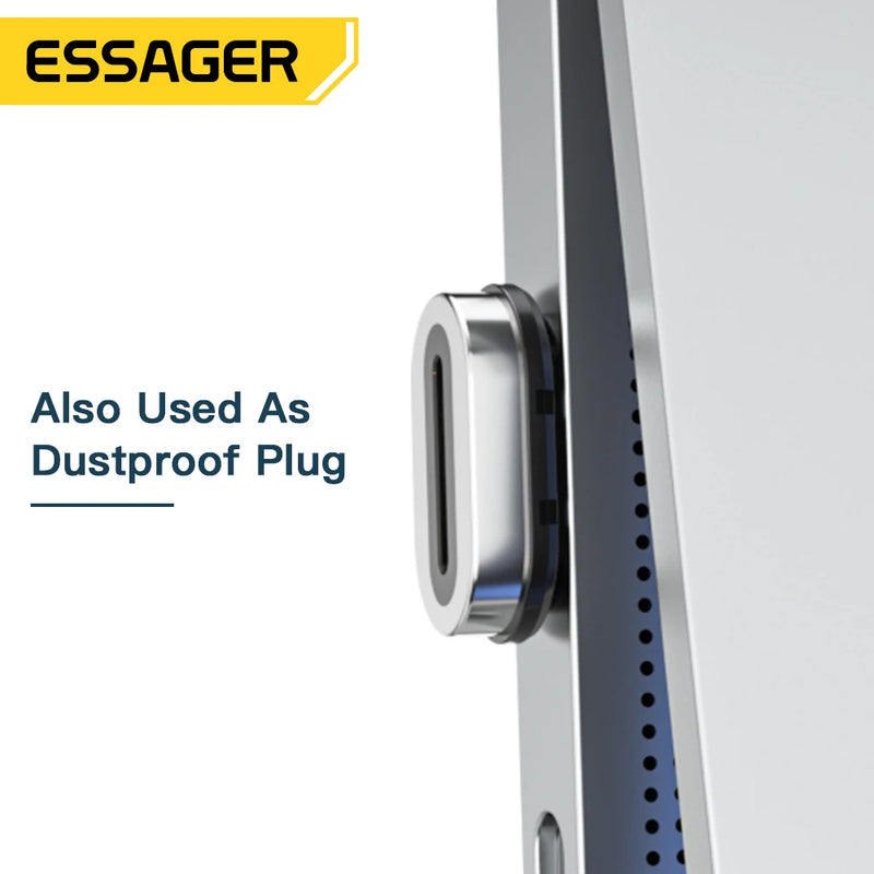 អាដាប់ទ័រ Essager PD 100W ម៉ាញេទិក USB C OTG សាកថ្មលឿន ឧបករណ៍ភ្ជាប់ម៉ាញេទិកប្រភេទ C 20Gbp ធ្វើសមកាលកម្មទិន្នន័យ 4K@60Hz សម្រាប់កុំព្យូទ័រយួរដៃ Macbook
