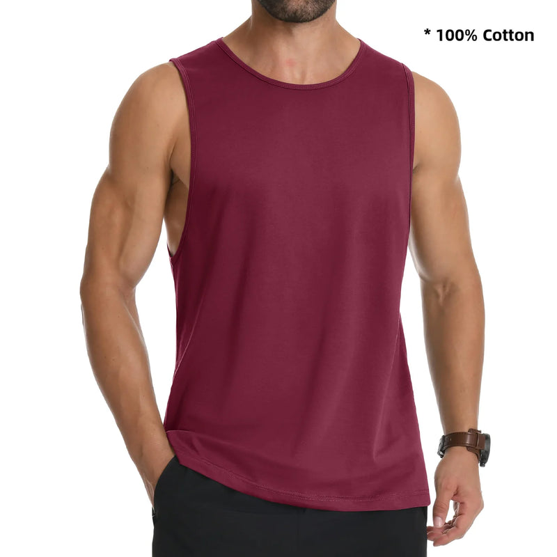 TACVASEN Cotton Fitness Wide-Armhole Muscle TANK TOPS Sleeveless T-shirts Mens Gym Workout Trainning Vests Casual Tee Shirt Tops