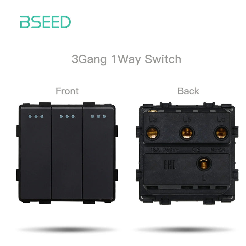 BSEED Mechanical Button Switch Module Part 1/2/3Gang 1/2Way Wall Socket Function Parts Glass Frame White Black DIY Combination