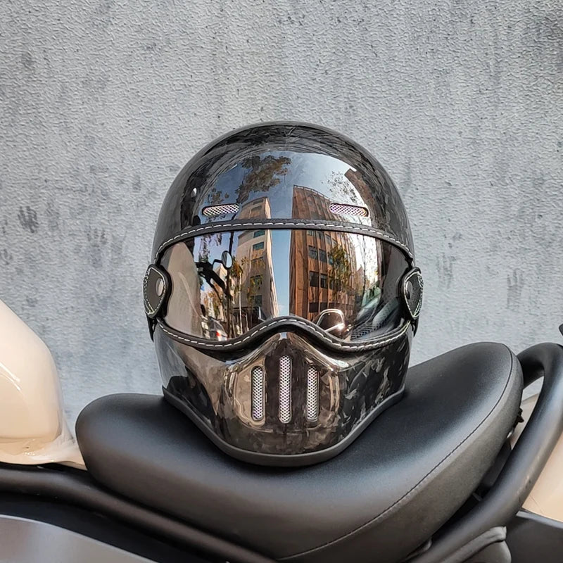 ORZ Retro Motorcycle Helmet Carbon Fiber/Fiberglass Material Cruising Devil Knight Heavy Motorcycle Full Helmet 801 M-XL