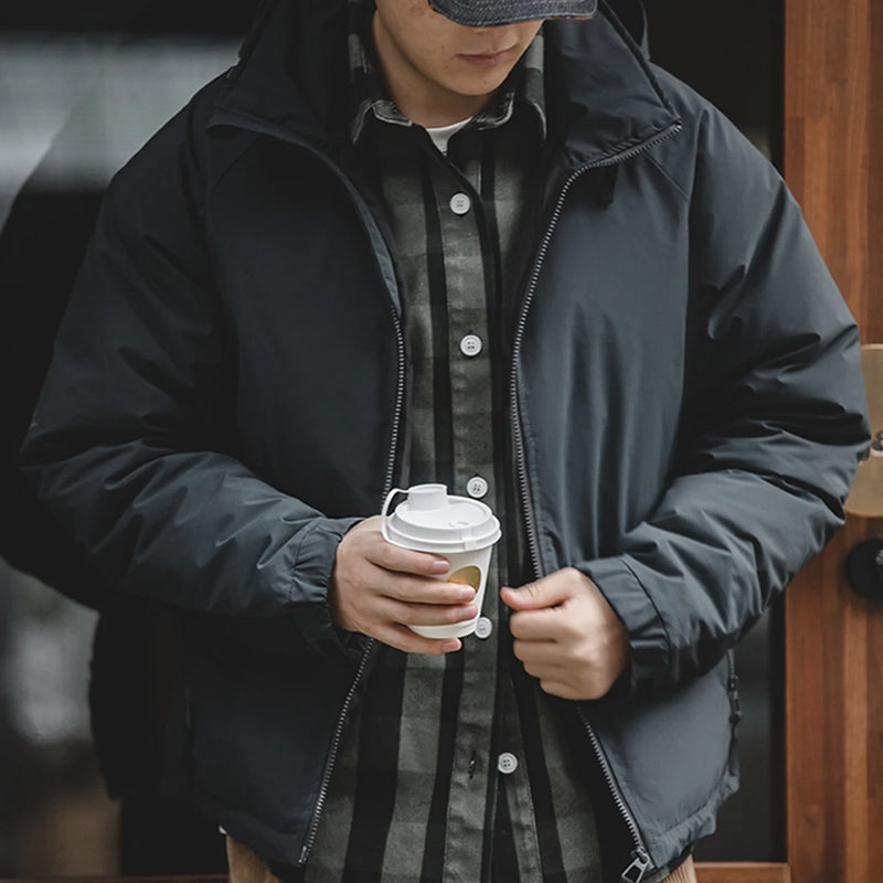 អាវក្រៅ Maden Casual 90% White Duck Down Jacket មានក្រណាត់ក្រាស់ ការពារខ្យល់ និងកម្តៅ អាវក្រាស់សម្រាប់រដូវរងារបស់បុរស