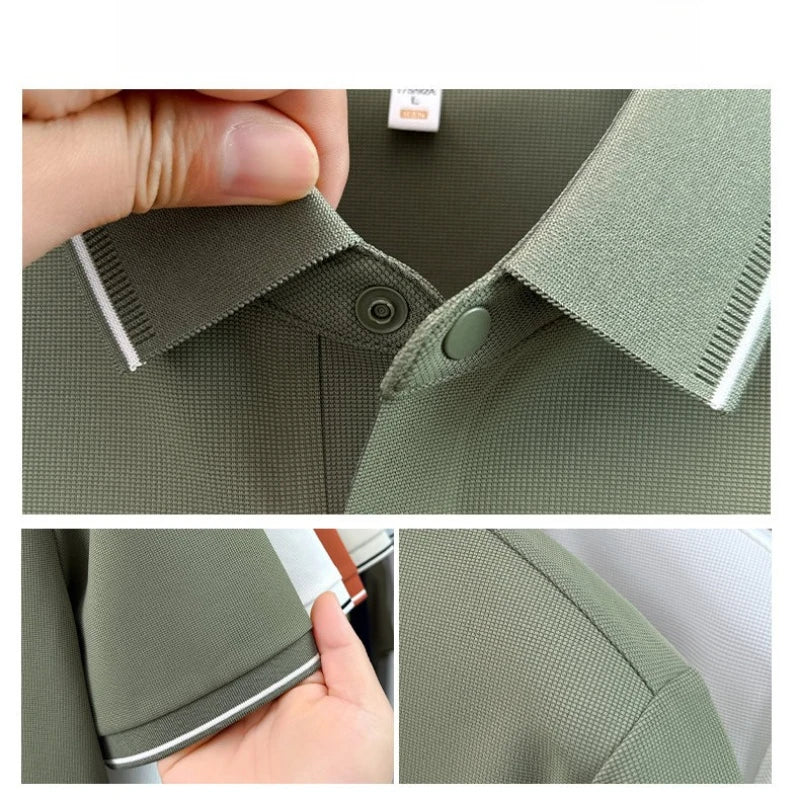 Men’s Slim Fit Polo Shirt with Contrast Collar Wrinkle-Free, Odor-Resistant Business Casual Top Sun-Friendly Fabric