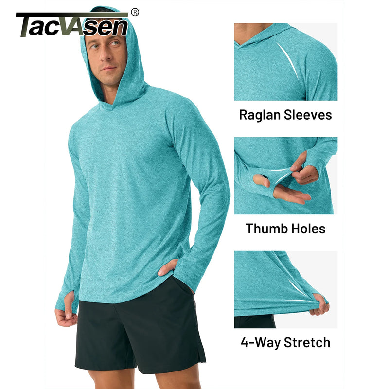 TACVASEN UPF 50+ Sun Protection Hoodie Shirts Men's Long Sleeve T-shirts Lightweight Quick Dry Pullovers Swim Fishing Tee Tops