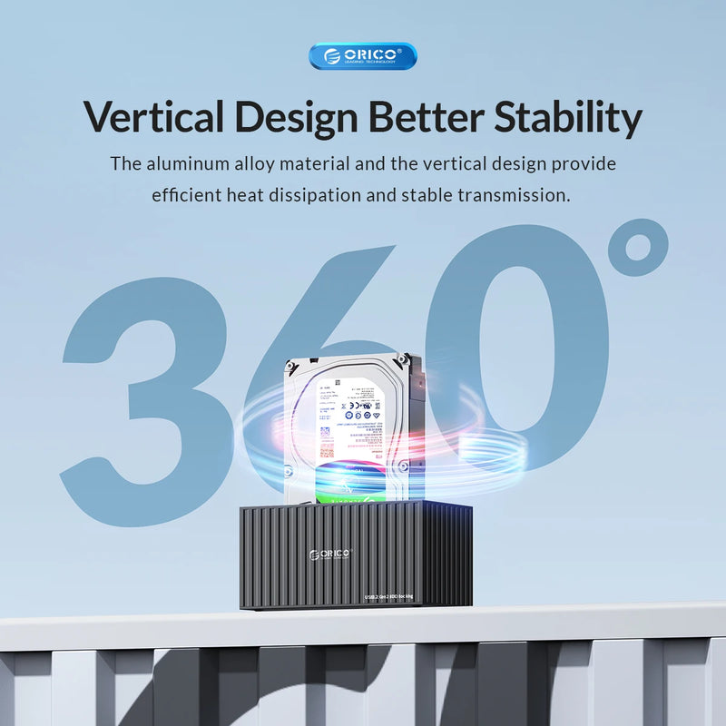 ORICO-Dual-Bay Docking Station, Type-C, 5Gbps, 2.5 ", 3.5" HDD, SSD, 12V, 3A Power, UASP Container Design 10Gbps type-c cable