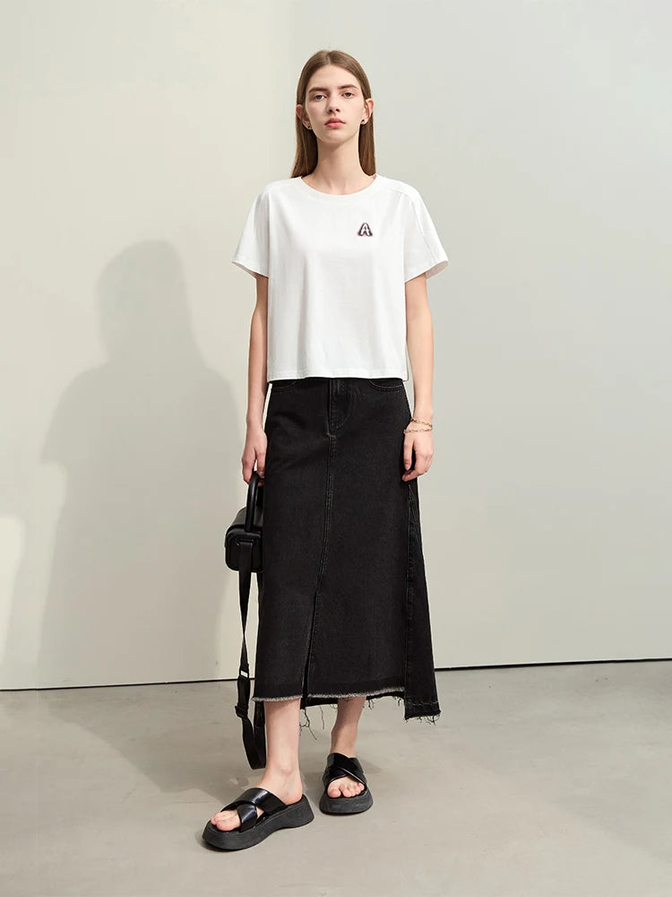 Amii Minimalism T-shirts for Women 2026 Summer New Loose Tops Short Sleeve T-shirt O-Neck Letters Print Fashion Tees 12642002