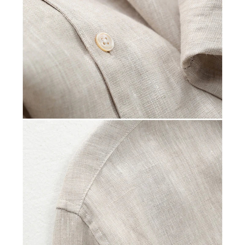 Men's 100% Linen Long Sleeve Shirt – Premium Cuban Collar, Lightweight & Breathable
