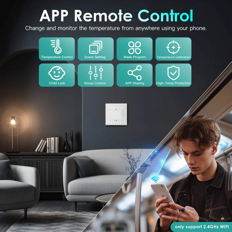 BSEED WIFI Electric Floor Heating Water Boiler Room Smart Thermostat Alexa Google App Temperature Controller Plastic Frame