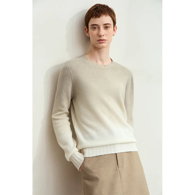 AMII Minimalist Basics Round Neck Sweater for Women 2026 Autumn Seamless Gradual Color Antibacterial Casual Pullovers 12423122