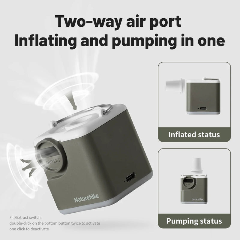 Naturehike Wind-air Inflatable Pump Outdoor Multifunctional Camping Light Portable Air Pumps 2400mAh Battery USB Rechargeable