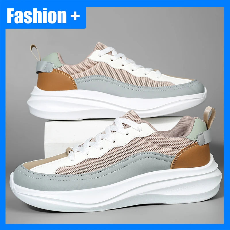 Unisex Sports Shoes Trendy Mesh Breathe Lightweight Versatile Outdoor Running Shoes Thick Sole Anti Slip Wide Last Fitness Shoes