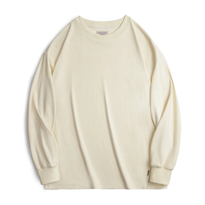 Maden Men's Warm Double-Sided Brushed Fleece Long-Sleeve T-Shirt Basic Loose Fit with Classic Ribbed Crew Neck Tops for Autumn