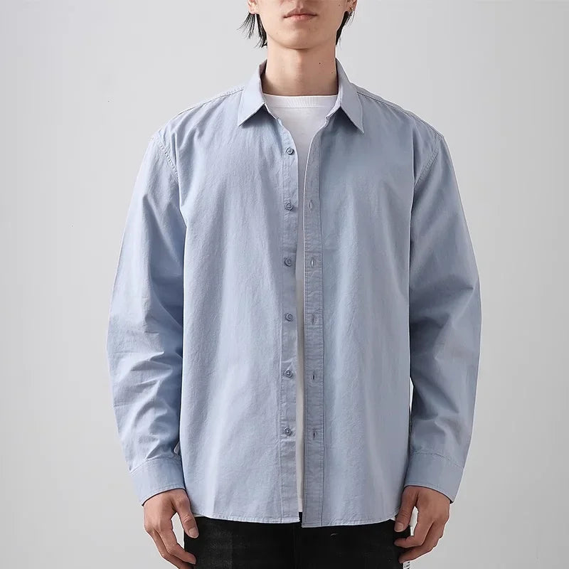 DUKEEN 350G Heavyweight Men's Shirts Pure Cotton Autumn Solid Color Long-Sleeve Casual Business Formal Dress White Men's Clothes