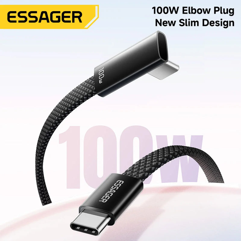 ខ្សែសាក Essager Elbowed 100W USB Type C សម្រាប់ iPhone 17 16 Pro សាកលឿន Type C សម្រាប់ iPad MacBook Pro Xiaomi Samsung Huawei