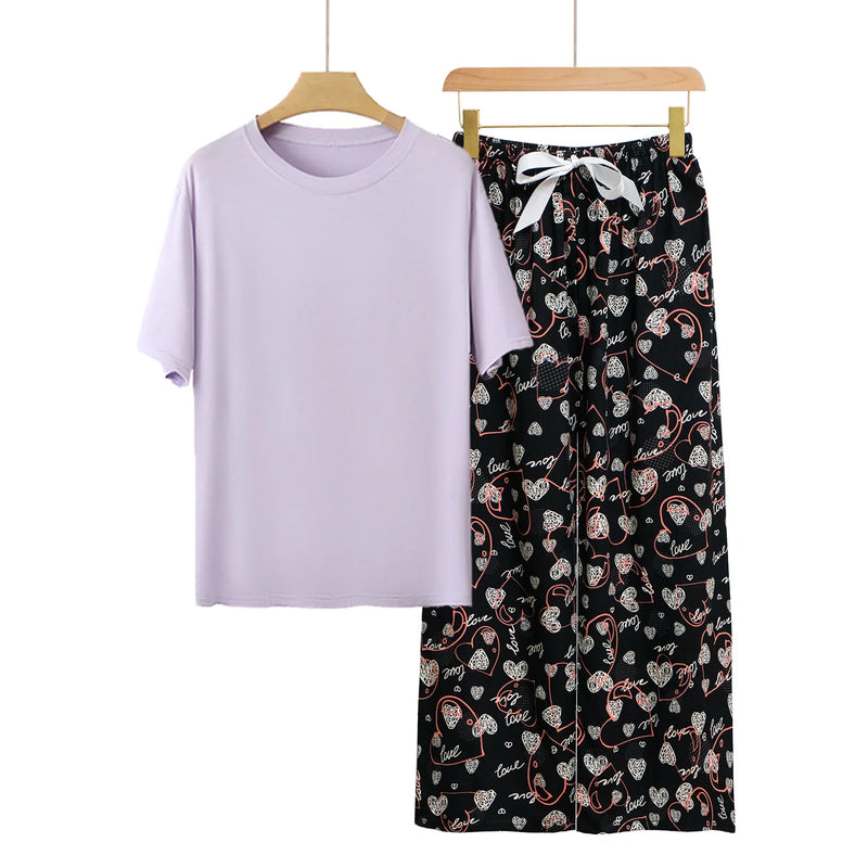 Pyjamas Femmes New Loungewear Women's Pajamas With Pants Set Spring Summer Modal Sleepwear Pijama Suit Loose Home Wear Clothes