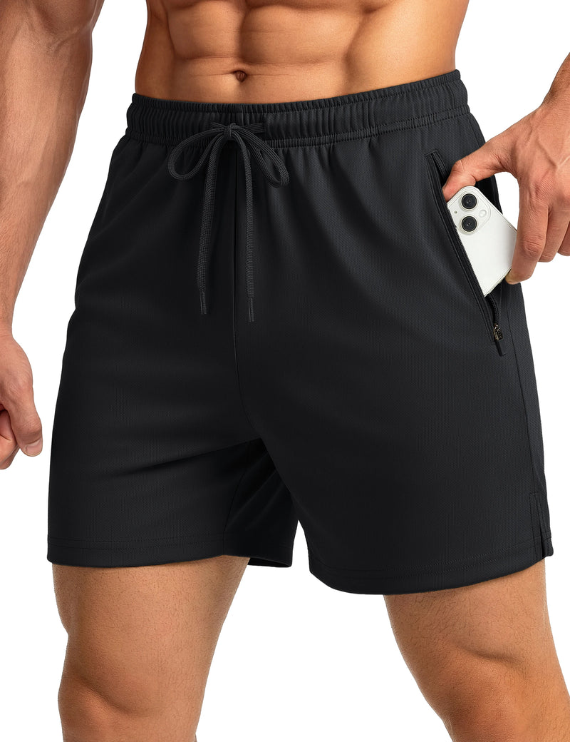 TACVASEN Men's Athletic Running Shorts Mesh Quick Dry Lightweight 5 inches Drawstring Gym Workout Shorts with Zipper Pockets