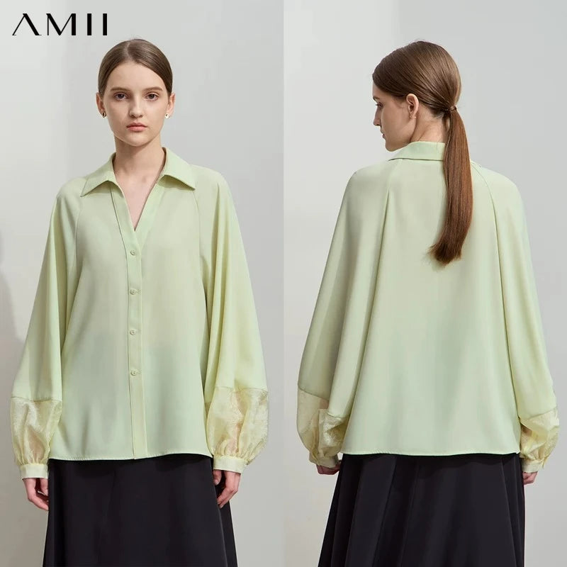 អាវ Amii Minimalist សម្រាប់នារី ដៃវែង រលុង ងាយស្រួលប្រើ ឆ្នាំ២០២៦ រដូវស្លឹកឈើជ្រុះ អាវក្រណាត់ Chiffon សម្រាប់ធ្វើដំណើរ អាវធំឆើតឆាយ 12511013