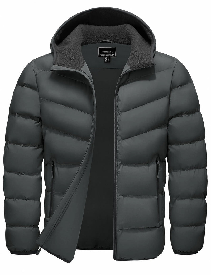 TACVASEN Mens Sherpa Lined Puffer Jacket Quilted Full-Zip Water Resistant Windproof OutShell Zippered Pockets Fleece Warm Coat