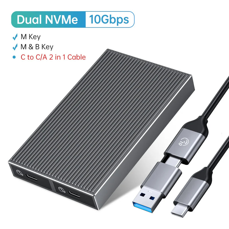 ORICO Aluminum Alloy Dual Bay Dual NVMe M2 SSD Case Support M.2 NVMe SSD Disk For M Key B&M Key SSD Tool Free Enclosure
