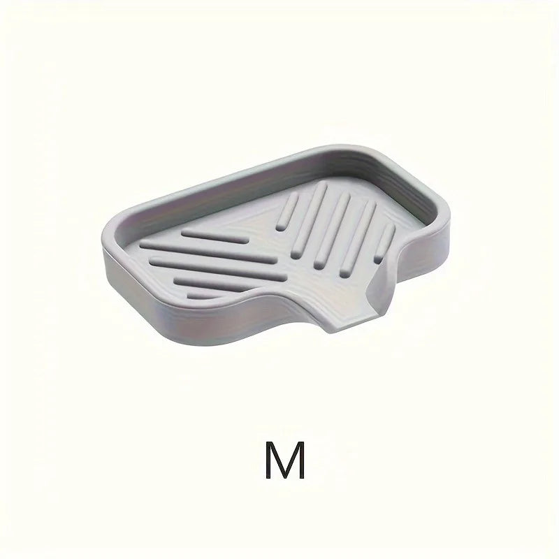 1pc Silicone Kitchen Sink Organizer Tray, Soap Dish Holder With Drain Tip,Water-Resistant Countertop Storage Accessory.