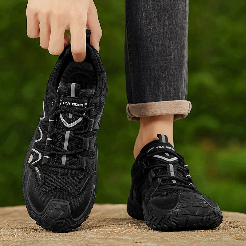 Men's mesh breathable casual hiking shoes four seasons light soft-sole comfort outdoor walking shoes fashion sports running shoe