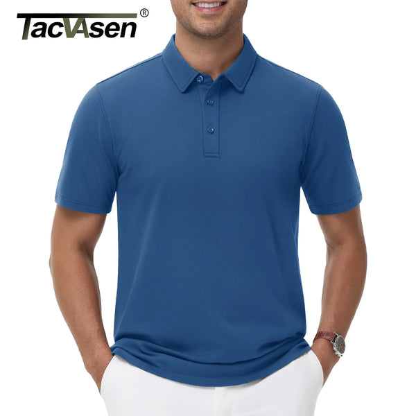 TACVASEN Polo Shirts Men's Short Sleeve Soft Cotton Pique T-Shirts 3 Buttons Classic Fit Casual Performance Golf Shirts Cooling