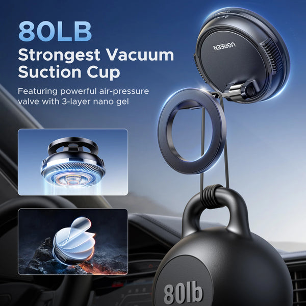 UGREEN Magnetic Car Phone Holder Dashboard Suction Cup 360°Rotatable Car Mount For Magsafe iPhone 16 15 14 ProMax Xiaomi Samsung