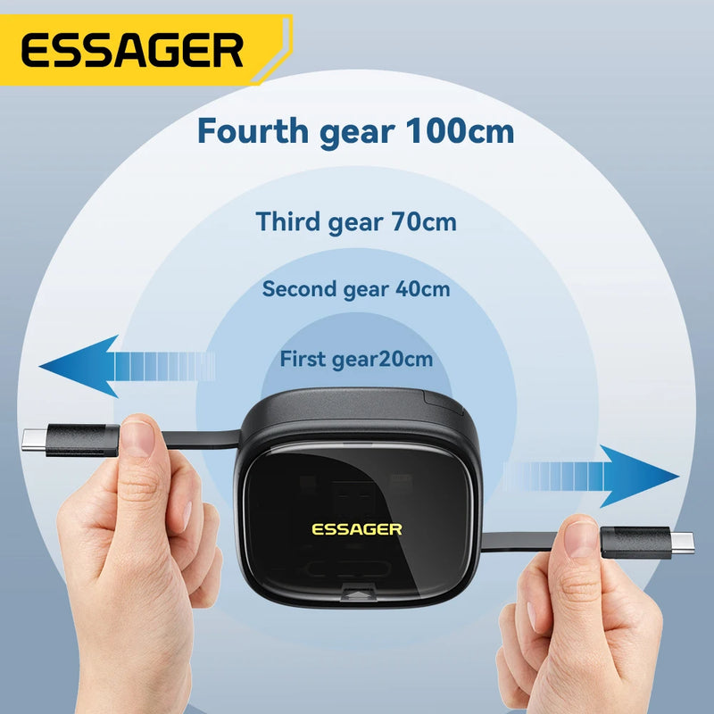 ខ្សែ Essager USB C ទៅ Type-C PD 60W ទៅ Micro Lighting សាកថ្មលឿន ទិន្នន័យធ្វើដំណើរ ខ្សែពហុមុខងារ ជាមួយប្រអប់ផ្ទុកសម្រាប់ដាក់