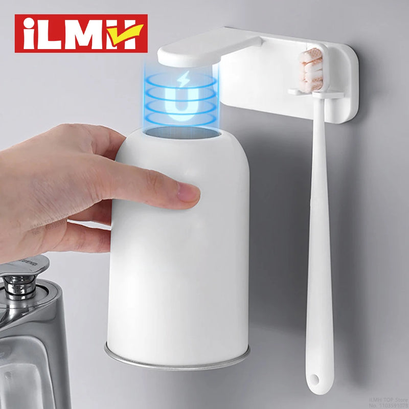 ពែងទឹកខ្ពុរមាត់ម៉ាញេទិក iLMH ដែកអ៊ីណុក 304 រចនាបែបដាក់បញ្ច្រាស់លើជញ្ជាំង ជើងទ្រច្រាសដុសធ្មេញដែលមិនចាំបាច់ខួងសម្រាប់បន្ទប់ទឹក
