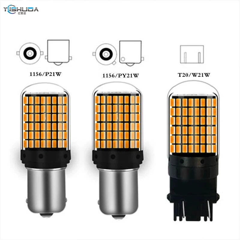 ភ្លើងសញ្ញាបត់រថយន្ត LED ជាសកល 2PCS 12V/24V ឌិកូដប្រឆាំងនឹងស្ត្រូបូស្កូប 1156 3014 144 ភ្លើងចំហៀង 157 ភ្លើងហ្វ្រាំង T20