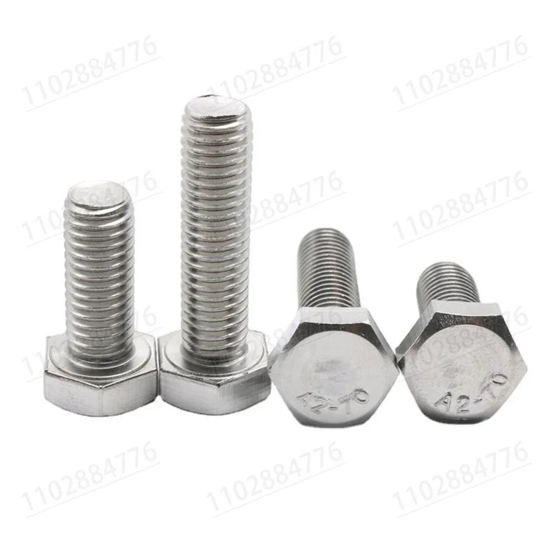 DIVEDEER 10PC/20PC M4 M5 M6 M8 A2-70 304 Stainless Steel Metric Thread DIN933 Hex Bolt External Hexagon Head Screw L=6-100mm