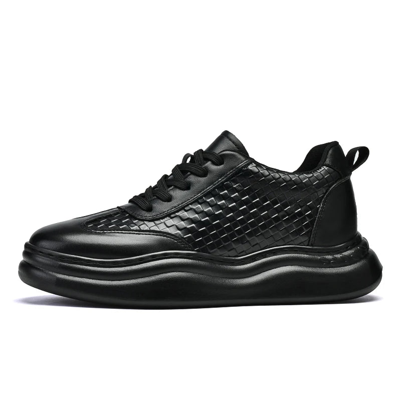 7cm Elevator Shoes For Men Black White Height Increasing Shoes Leather Casual Sneakers Inner Heightening Insoles 3.5CM