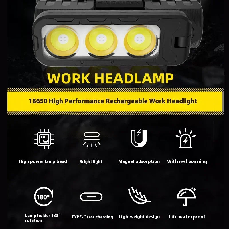 ចង្កៀងមុខ LED អាចសាកបាន ចង្កៀងមុខភ្លឺខ្លាំង មាន 6 របៀប ចង្កៀងមុខការពារទឹក ពិលសម្រាប់បោះតង់