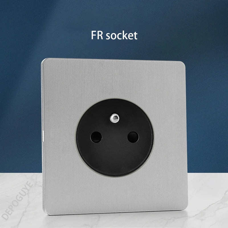 Wall Light Toggle Retro Switch Panel 1-4 Gang 2 Way EU Silver Gray Brushed Stainless Steel Antique Switch Outlet with USB Chargi