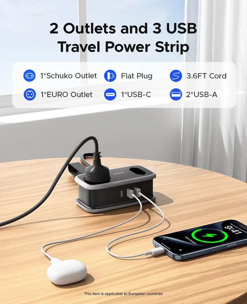 ORICO 5-In-1 Smart Charging Sockets 2AC 3USB Port Outlets 1.1M Extension Cable EU Plug Travel Power Strip Usb Electrical Socket