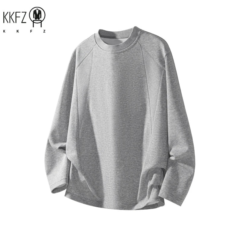 Mens Casual Crew Neck Long Sleeve T Shirt Vertical Panel Weave Tailored Cut For Weekend Gathering Outdoor Activity Scenes