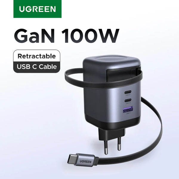 UGREEN 100W 65W 45W GaN Charger With Retractable USB C Cable PPS PD Fast Charger For Laptop Macbook Pro Tablet iPhone 18 Samsung