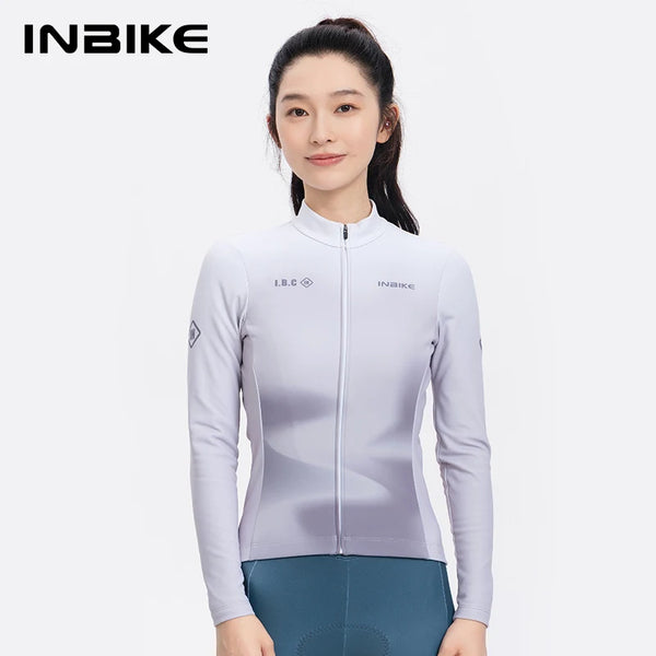INBIKE Women's Winter Thermal Fleece Cycling Jersey Long Sleeve Bike Shirt with Pockets Cold Weather Mountain Bicycle Clothing