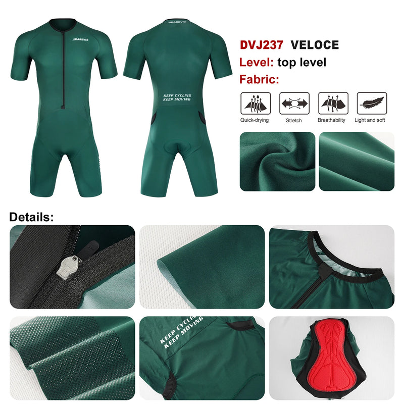 ឈុតជិះកង់ DAREVIE អ៊ីតាលី Elastic Interface® Pad ឈុតជិះកង់ Triathlon កម្រិតខ្ពស់ មានហោប៉ៅចំហៀងសម្រាប់បុរស